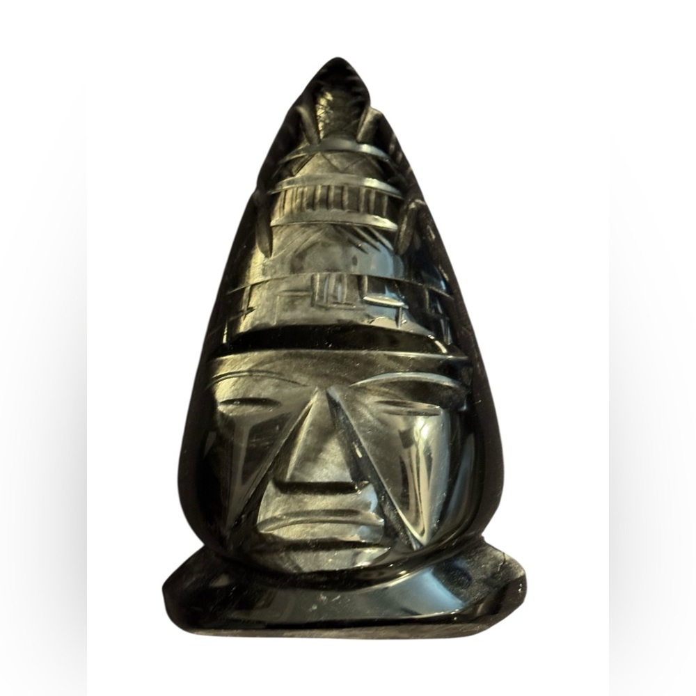 Vintage Black Stone Carved Onyx Aztec Mayan Sculpture Mexico